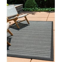 Unique Loom Outdoor Border Collection Area Rug - Checkered (3' 3" x 5' Rectangle Gray/Black)