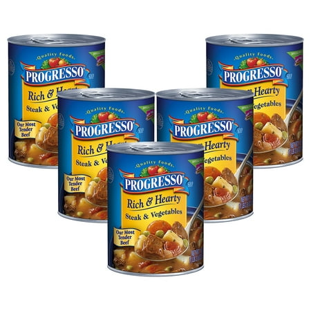 (5 Pack) Progresso Soup, Rich & Hearty, Steak and Vegetable Soup, 18.8 oz (Best Philly Cheese Steak Soup Recipe)