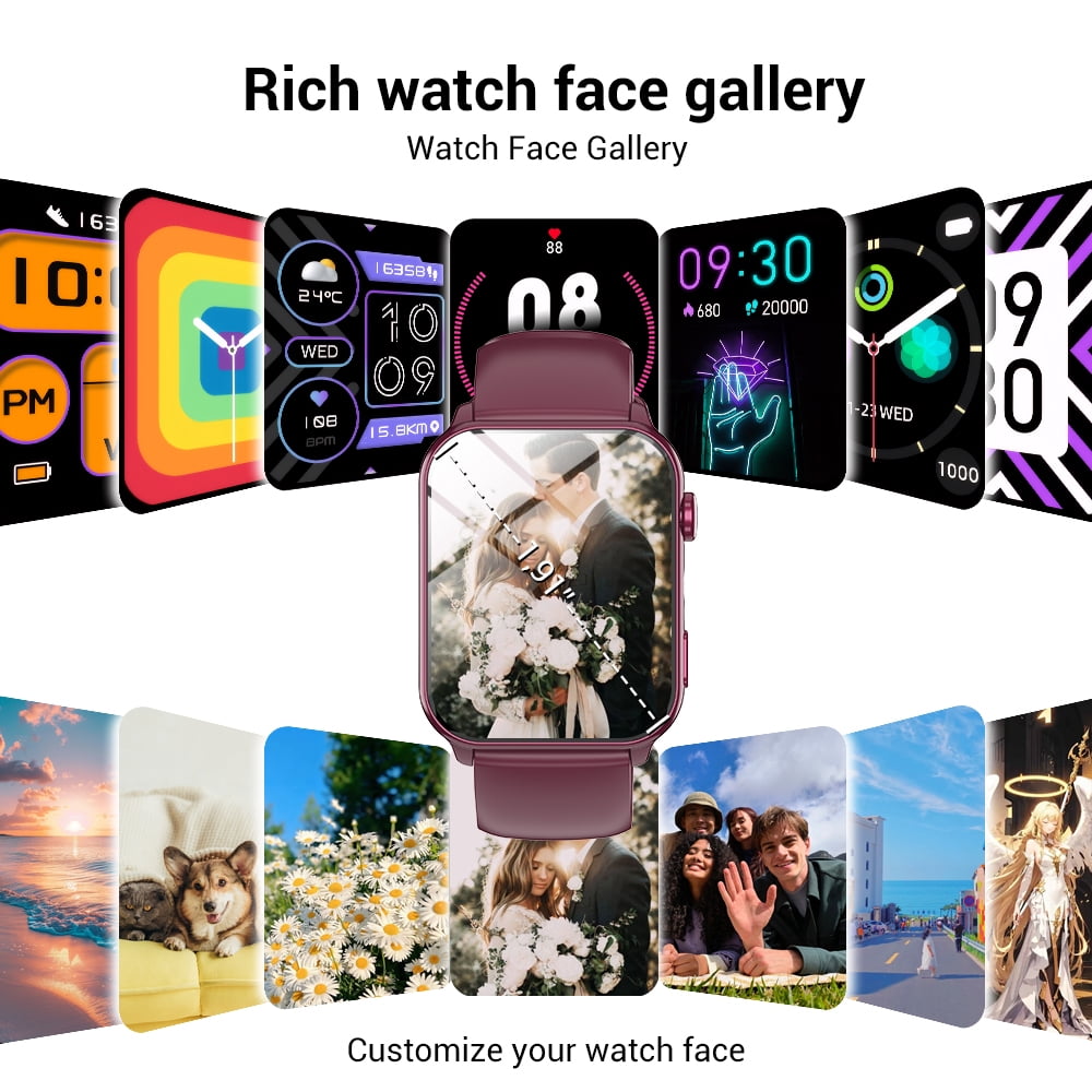 LUOMATE Smart Watch for Women Men, 1.91" Touchscreen Fitness Tracker with Bluetooth Calling, 100+ Sport Modes, IP68 Waterproof Pedometer, Message Notifications Compatible with Android iPhone (Purple)