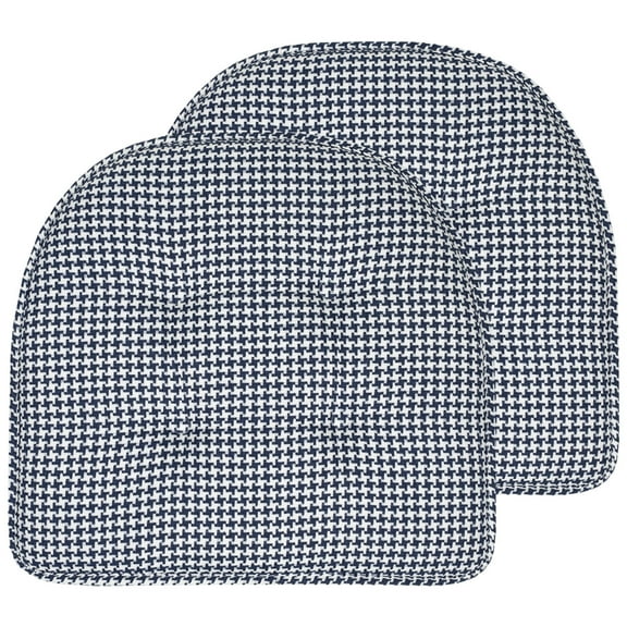 Houndstooth U-Shaped 16 x 17 Memory Foam Chair Pad Navy 2 Pack