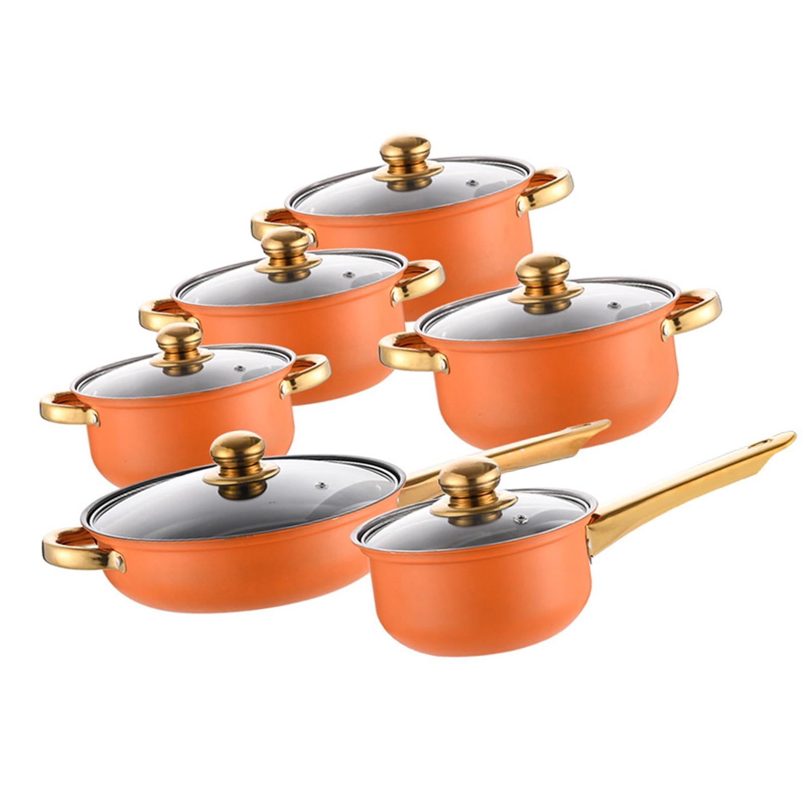 Nishiyuenyi 6 Pieces Stainless Steel Cookware Set Nonstick Pots and Pans Set for Kitchen Orange