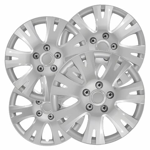 Fuel Rider Set of 4 16 inch Silver Snap-On Hubcaps With 7 Split Spoke Compatible With 2009-2013 Mazda 6 Standard Steel Wheel Covers