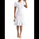 thumbnail image 1 of Vestido Midi de Jacquard con Mangas Abullonadas y Cuello Redondo, Estampado Floral, Ajustado, con Volantes, Estilo Sirena, para Cóctel. L, 1 of 6