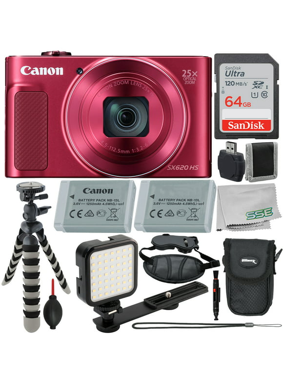 Canon PowerShot SX620 HS Digital Camera (Red) with Advanced Accessory Bundle: SanDisk 64GB Ultra Memory Card, Water-Resistant Point & Shoot Camera Case & Much More (16pc Bundle)