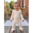 thumbnail image 3 of Cjfdfy Newborn Baby Girls Fall Outfit Lace Patchwork Ribbed Doll Collar Long Sleeve Romper And Elastic Lace Trim Pants Set Cute Solid Color Coming Home Fall Winter Outfit 0-12 Monthes, 3 of 9