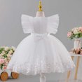 thumbnail image 4 of Efsteb Girls Lace Ruffle Sleeve Party Dress Kids Tulle Princess Gown with Sequin Hem for Birthdays and Special Events (White,5-6 Years), 4 of 9