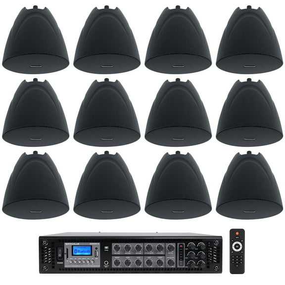 Rockville RCS350-6 Commercial Amp (12) Black 5.25" Pendant Speakers For Bar/Cafe