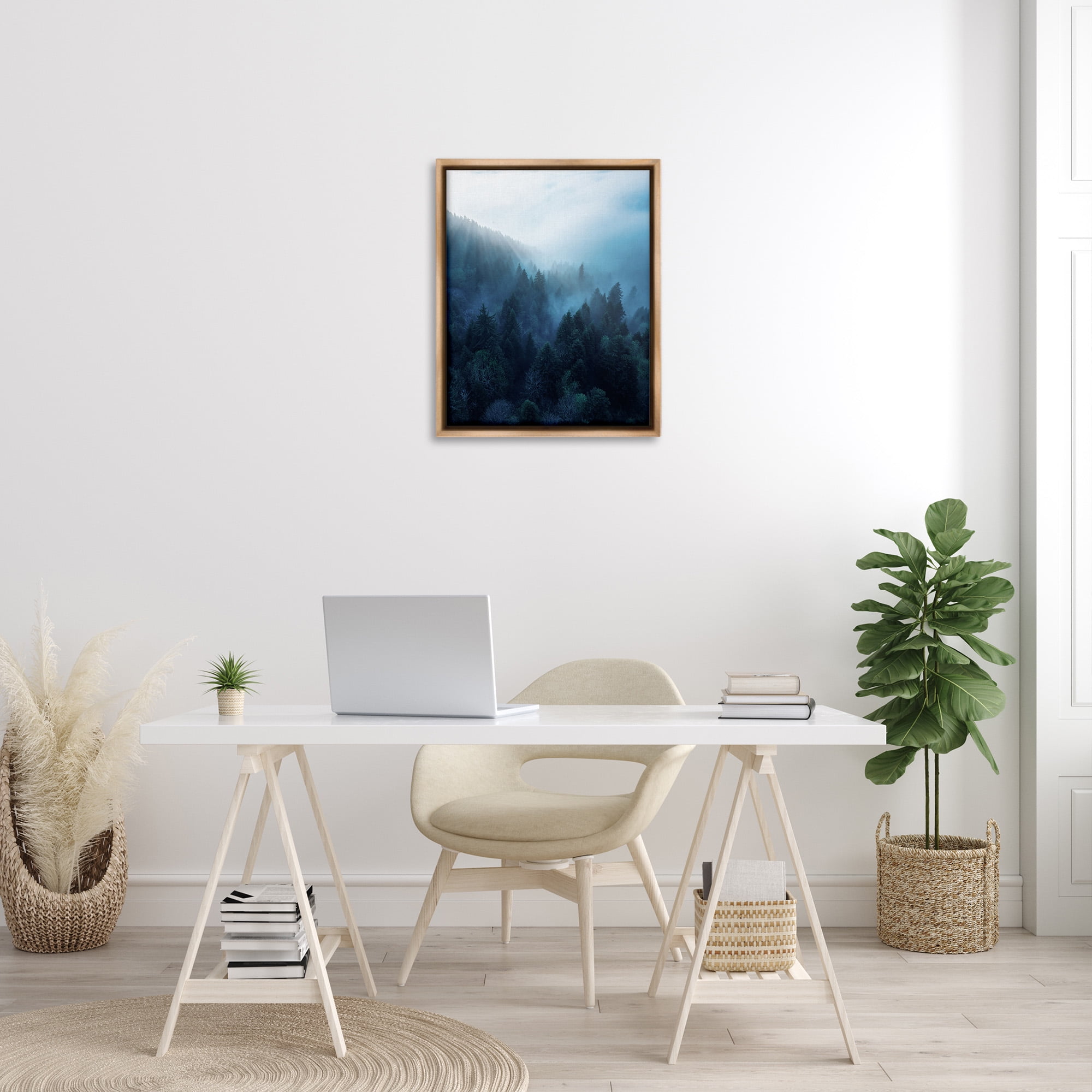 Stupell Industries Daylight over Pine Forest Landscape Photography Brown Floater Framed Canvas Art Print Wall Art, 25 x 31