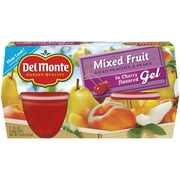 (4 Cups) Del Monte Mixed Fruit, Fruit Cup Snacks in Cherry Flavored Gel  4.5 oz.