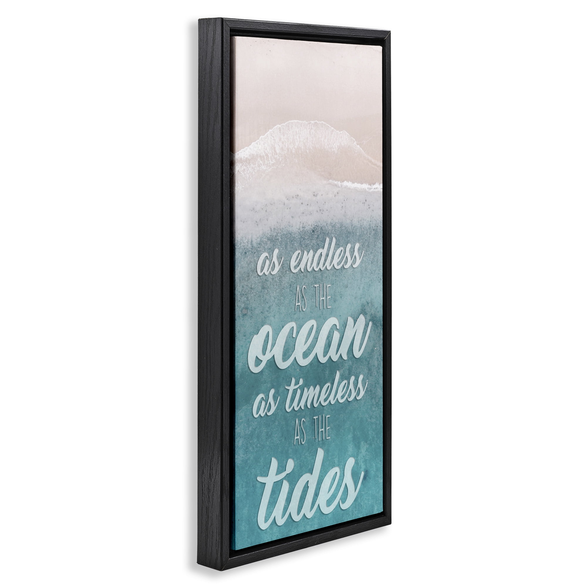 Stupell Industries Timeless As Tides Beach Phrase Inspirational Painting Black Floater Framed Canvas Art Print Wall Art, 15 x 31