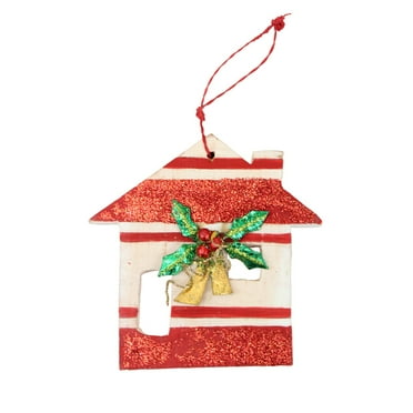3.5" Wood Red/White Beach Hut Ornament