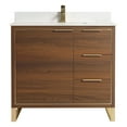 thumbnail image 2 of Fine Fixtures Opulence Collection 36 in. W x 18 in. D x 33 in. H Bathroom Vanity in Walnut Ebony with White Carrara Sintered Stone Sink - Satin Brass hardware, 2 of 7