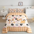 thumbnail image 5 of jejeloiu Kawaii Corgi Queen Comforter Set,Pet Puppy Dogs Bedding Sets,Orange Plaid Checkered Bedding Comforter Set For Teens,Microfiber Bedroom Decor Reversible,3-Piece, 5 of 8