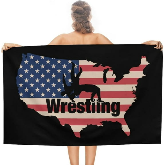 Wrestling American Flag Beach Towel Oversized Super Absorbent Quick Dry Beach Towel 52x32IN for Adults