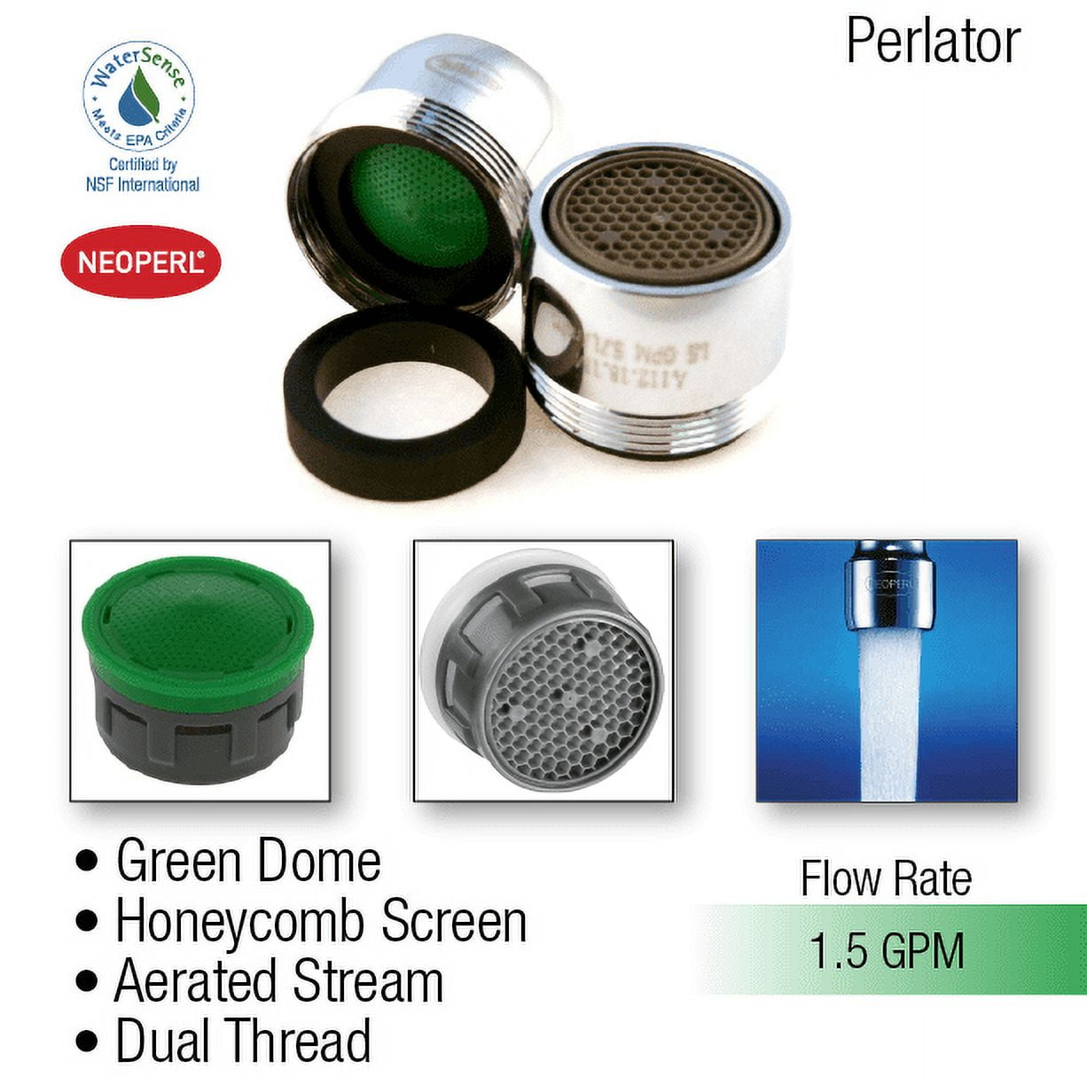 1Pack Neoperl 5505403 Aerator, 15/16 And 55/64-27In, 1.5 GPM, PK6