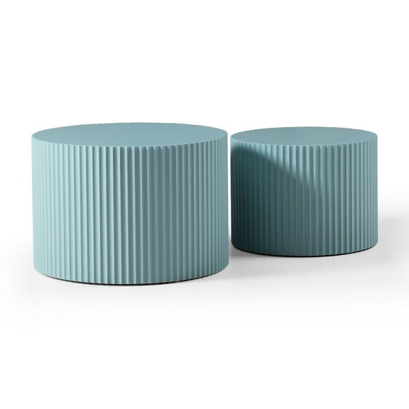 Blue Home Table Of 2, Handmade Round Nesting Coffee Table, Modern Handcraft For Living Room,