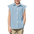 thumbnail image 2 of FAHXNVB Boys Sleeveless Button Down T-Shirts Summer School Uniform Lapel Cotton Linen Comfortable Shirts Solid Color Casual Tees Tops with Pocket 3-14 Years, 2 of 8
