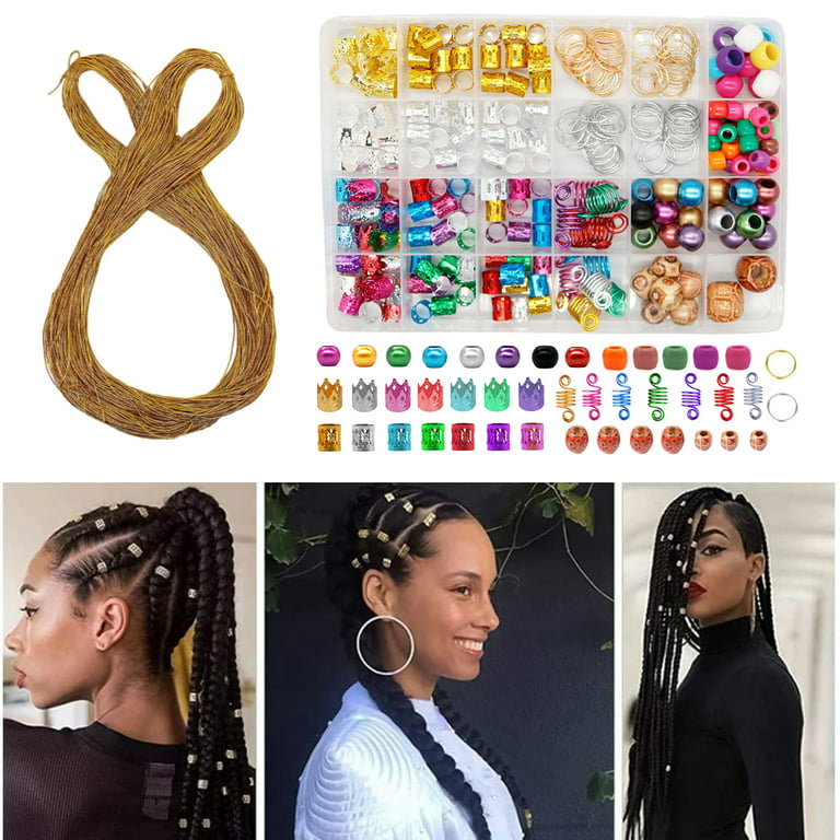 Tooyful 238pcs Dreadlocks Beads,Hair Braid Rings, Clips, Dread Locks, Hair Braiding Metal Cuffs ,Decoration Accessories Jewelry - OPP Package+String, 19 x