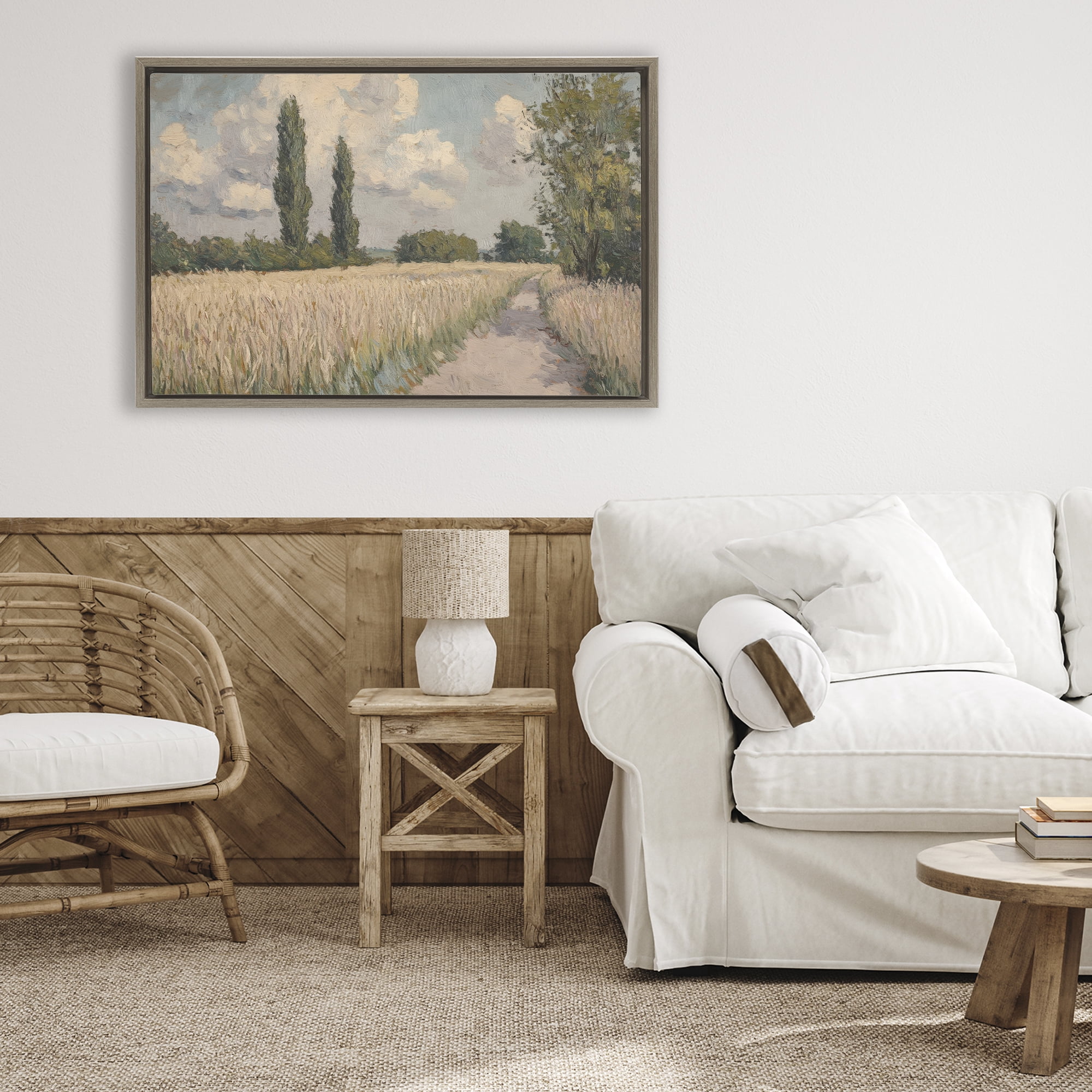 Stupell Industries Summer Path Between Poplars Brown Framed Floater Canvas Wall Art, design by Petal Prints Design