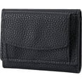 thumbnail image 1 of Cartera de cuero sintético, organizador de tarjetas, billetera negra compacta de tres pliegues, billetera de bolsillo con botón a presión, ranura para efectivo, tarjeteros., 1 of 9