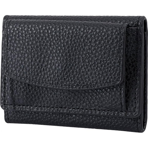 PU Leather Wallets Card Organizer Black Compact Trifold Wallet Pocket Wallet with Snap Button Cash Slot Card Holders