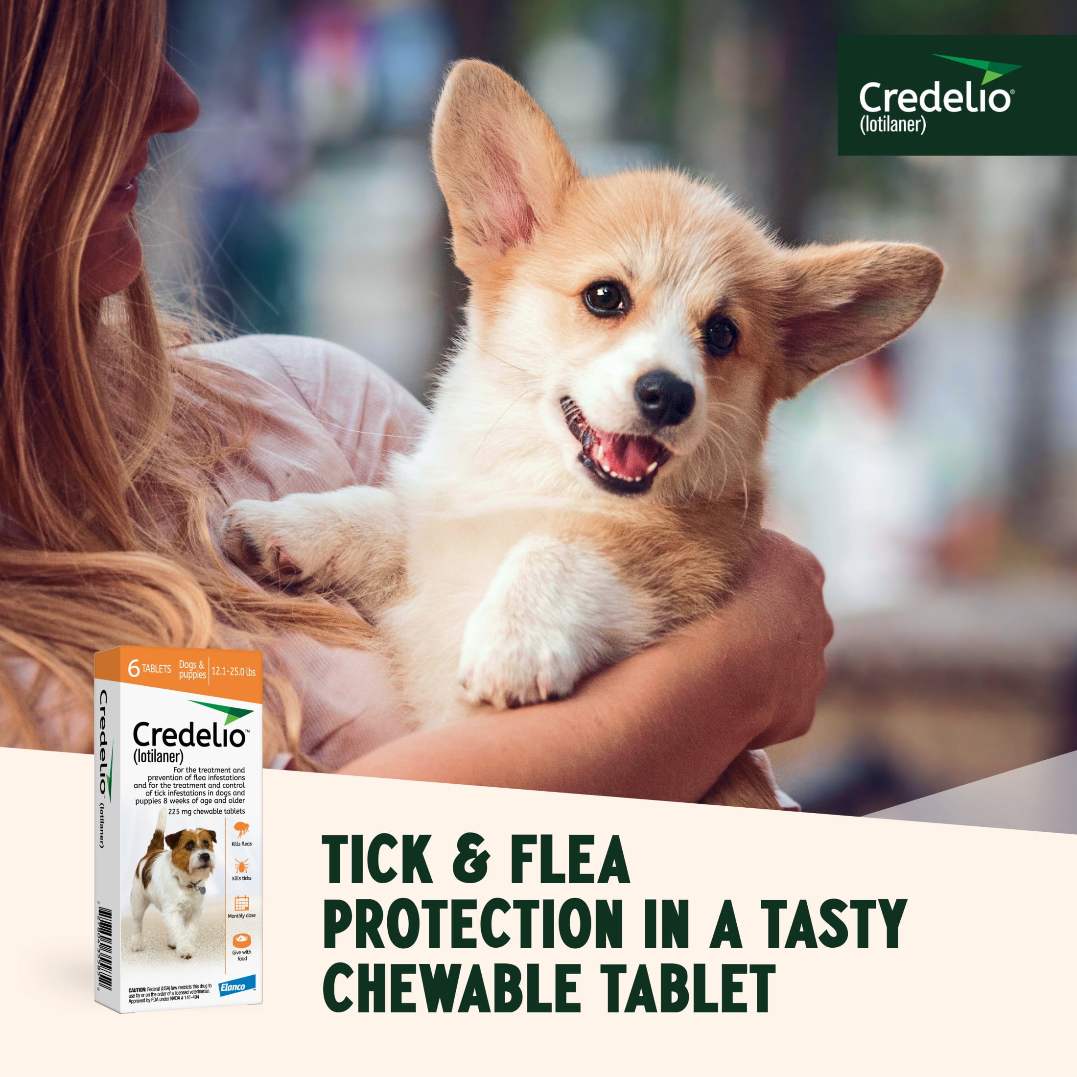 Credelio (lotilaner) Tick & Flea Treatment + Flea Infestation Protection for Dogs 12.1-25.0 lbs. (6 Tablets)