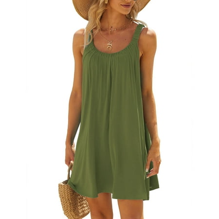 Clearance & Promo Women s Beach Dress Bikini Cover Up Casual Vacation Short Summer Dresses for Comfortable Beachwear or Poolside Outfits Valentine s Day|95%Polyester 5%Spandex Army Green