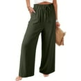 thumbnail image 2 of Sijiajgjfu Womens Wide Leg Pants Palazzo Flowy Pants Summer Elastic High Waist Beach Slacks with Pockets Green,S, 2 of 9