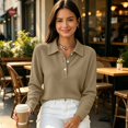 thumbnail image 7 of Waffle Knit Tops for Women Long Sleeve Collared Work Golf Polo Shirt 3XL, 7 of 7