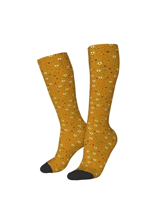 Picia Women Crew Soft Moisture-wicking Socks Honey Bee Gnomes Pattern Design Cotton Socks, One Size fit All