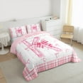 thumbnail image 3 of Feelyou Teens Ribbon Monogrammed Bedding Comforter Set, Pink Initial Letter K Twin Comforter Sets, Cartoon Cute Plaid Reversible Bedding Set, Lightweight Room Decor, 2 Pieces, 3 of 8