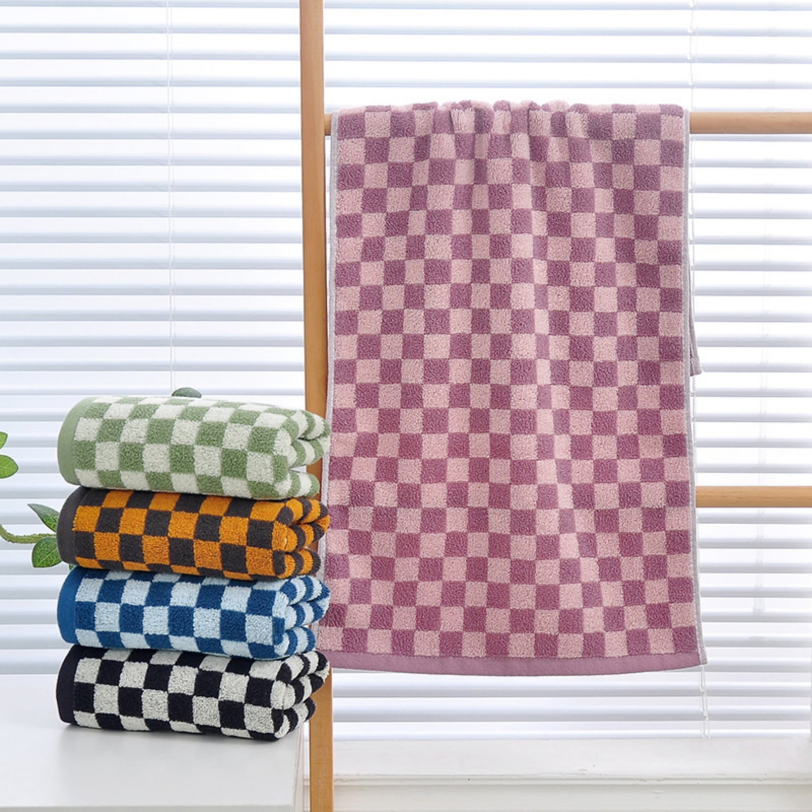 5 Pcs Checkered Large Bath Towels Bulk 13.7 x 29.5 Inch Soft Colorful Bath Towels Checkered Towels for Bathroom Spa Shower Gifting Hotel Gym Beach Pool