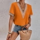 thumbnail image 2 of Top de manga corta con cuello en V para mujer, blusa elegante de encaje informal holgada a la moda para citas, 2 of 5