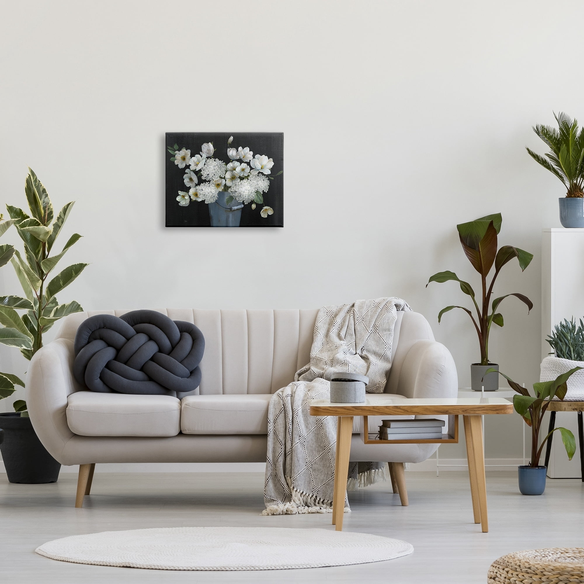Stupell Industries White Mixed Flowers Rustic Planter Botanical & Floral Painting Gallery Wrapped Canvas Print Wall Art
