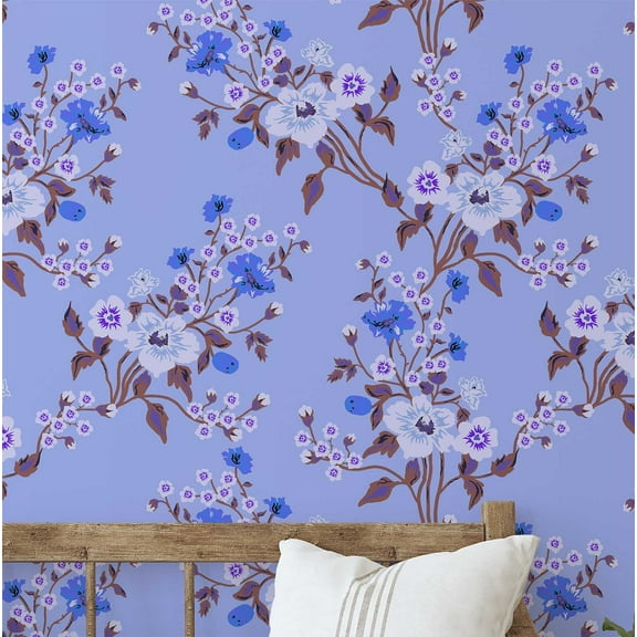 S4sassy Removable Nature-inspired Waterproof Wall Wrap, Wallcover, Bloom Cluster Print Contact Paper for Walls, Cabinets, Dresser, Self Adhesive Vinyl Wallpaper Roll- Blue (25"x120" inch)