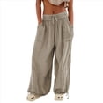 thumbnail image 3 of Pantalones Holgados Informales de Algodón para Mujer, de Pierna , con Costuras de Cordón y Bolsillos. Gris XXL, 3 of 10