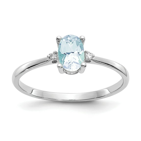 Primal Gold 10 Karat White Gold Genuine Diamond and Aquamarine Birthstone Ring