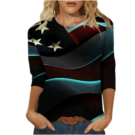 Patlollav 3/4 Length Sleeve Womens Tops 2025 Summer Round Neck Shirts Three Quarter Sleeve Tshirts