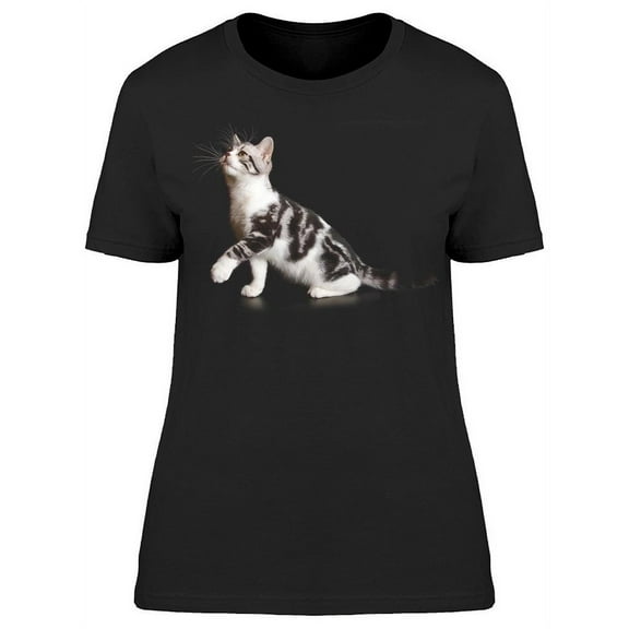 Cat Looks Up And Raises Paw T-Shirt Women -Image by Shutterstock, Female 3X-Large