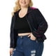 thumbnail image 4 of FAB CURVES Chaquetas de malla de talla grande para mujeres, chaqueta holográfica de manga larga con cremallera para fiestas 1X Azul Púrpura, 4 of 5