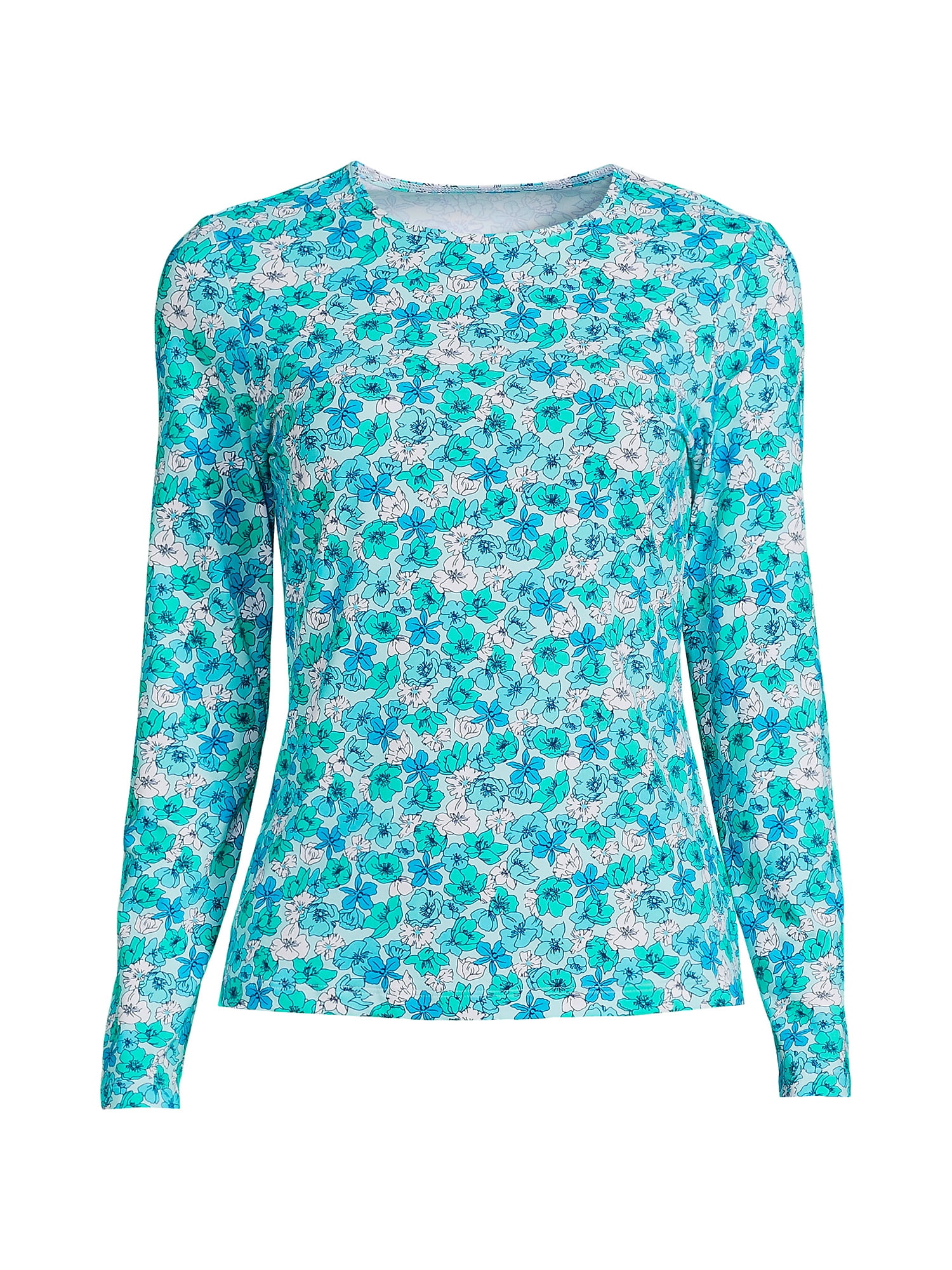 Lands' End Women's Long Crew Neck Long Sleeve Rash Guard UPF 50 Sun