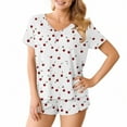 thumbnail image 4 of Goodtrade8 Pijama Set for Woman Petite with Pocket Sleepwear V-Neck Short Sleeve Printed Casual Womens Pajama Sets, 4 of 8