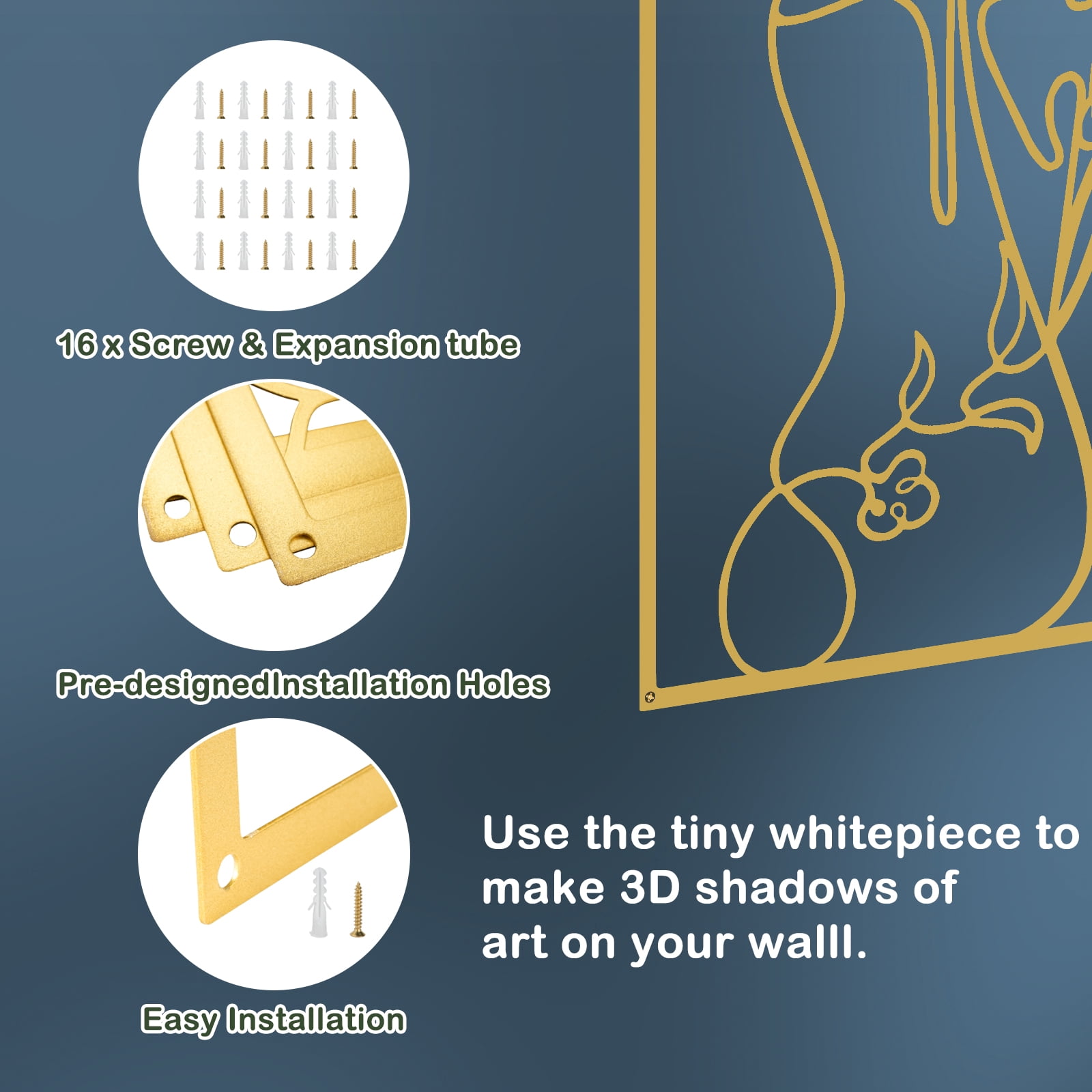 Wall Art Decor for Room Decor, 4 Piece Abstract Metal Wall Art, Female Gold Wall Decor, Minimalist Flower Line Wall Hangings for Home Living Room Bedroom Bathroom