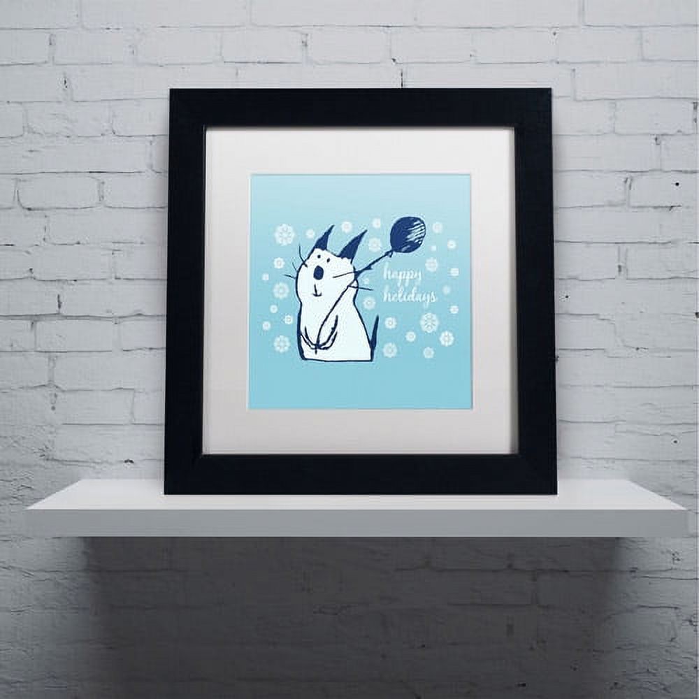 Trademark Fine Art "Christmas Party Cat" Canvas Art by Carla Martell, White Matte, Black Frame