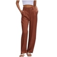 thumbnail image 2 of Bzhegqhd Women's Fashion Solid Color office Casual Button Zipper Elastic Waist Pocket Straight Pants, 2 of 8