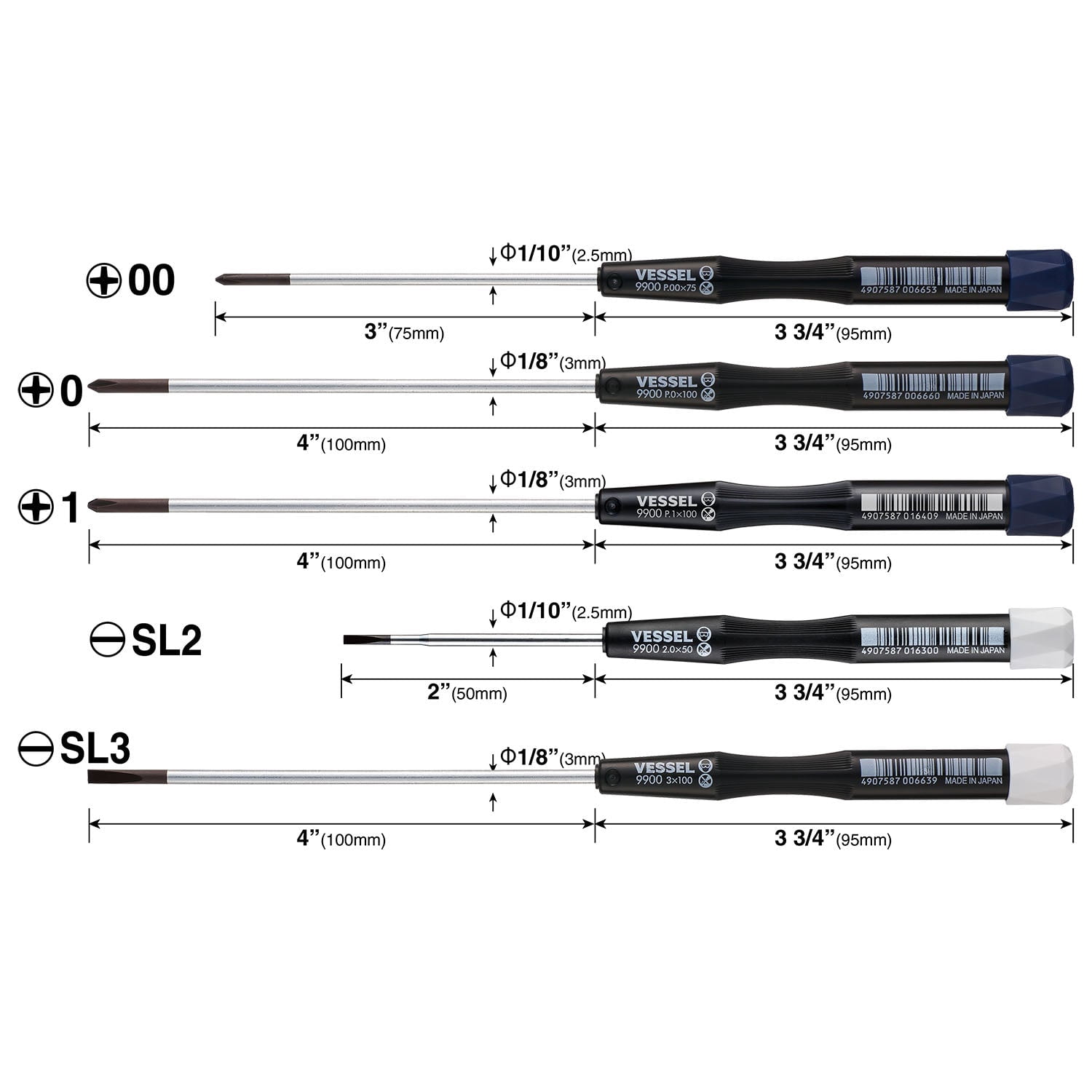Vessel Tools 99005PFPBU Micro Precision Screwdriver Set, 5 Pc.