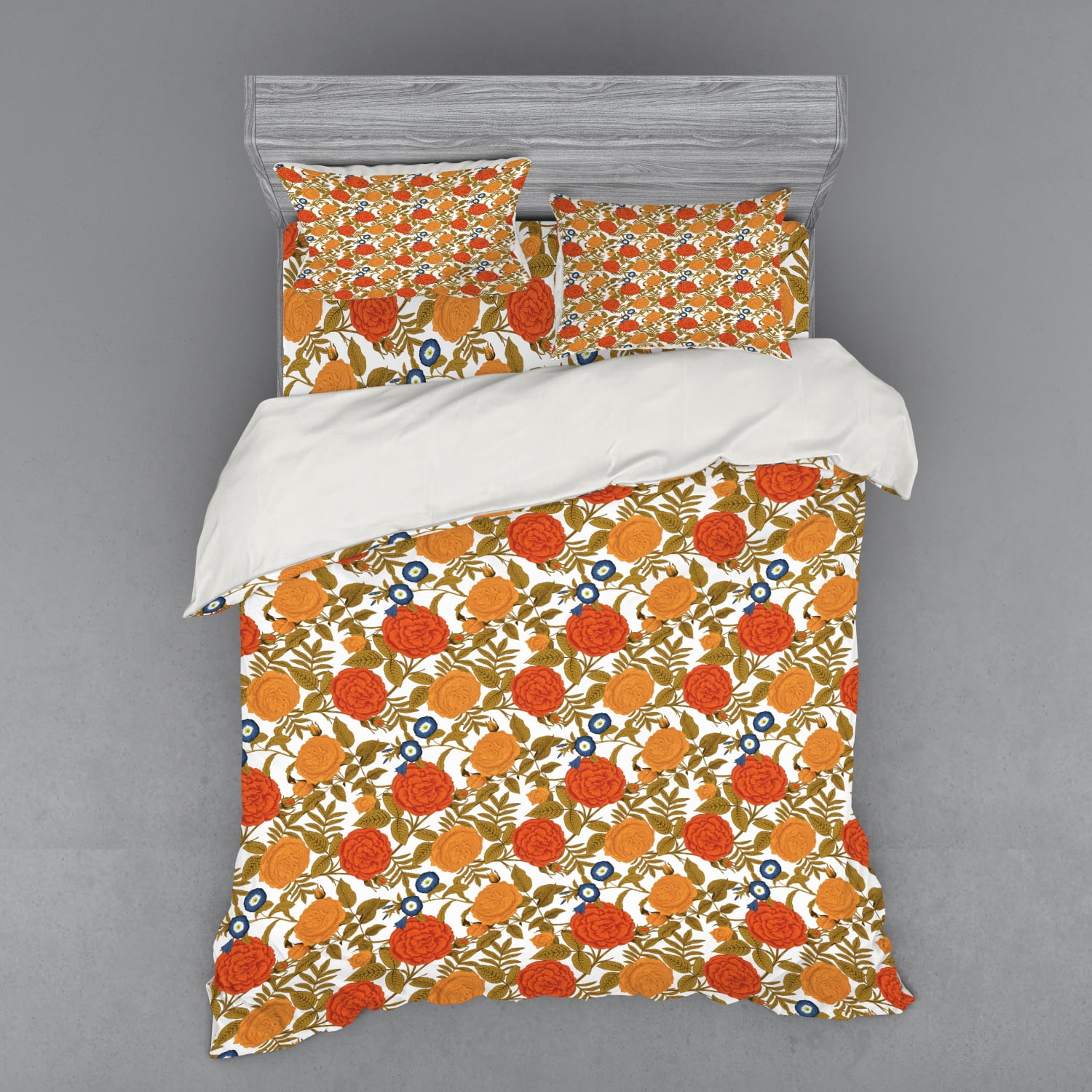 Floral Duvet Cover Set, Romantic Rose Pattern with Foliage ...