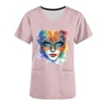 thumbnail image 5 of lcziwo Mardi Gras Scrub Tops for Women Nursing Uniforms Scrubs with Side Pockets Summer Casual Short Sleeve V Neck Tshirts Pink M, 5 of 6