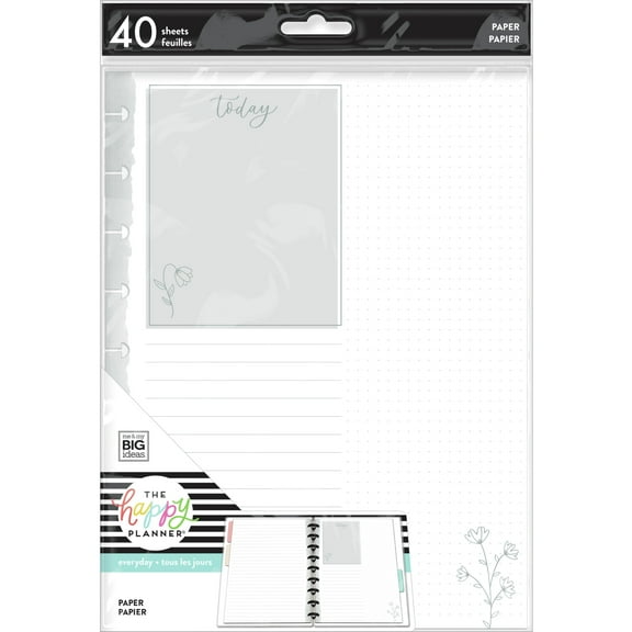 Happy Planner Classic Filler Paper, 40 Sheets, 7" x 9-1/4", Neutral Florals