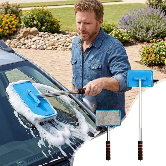 OKKVV 2Pcs Telescopic Car Windshield Cleaner, Rotatable Defogging Window Cleaning Brush for Automotive Interior Glass, 12.6-19.69 in